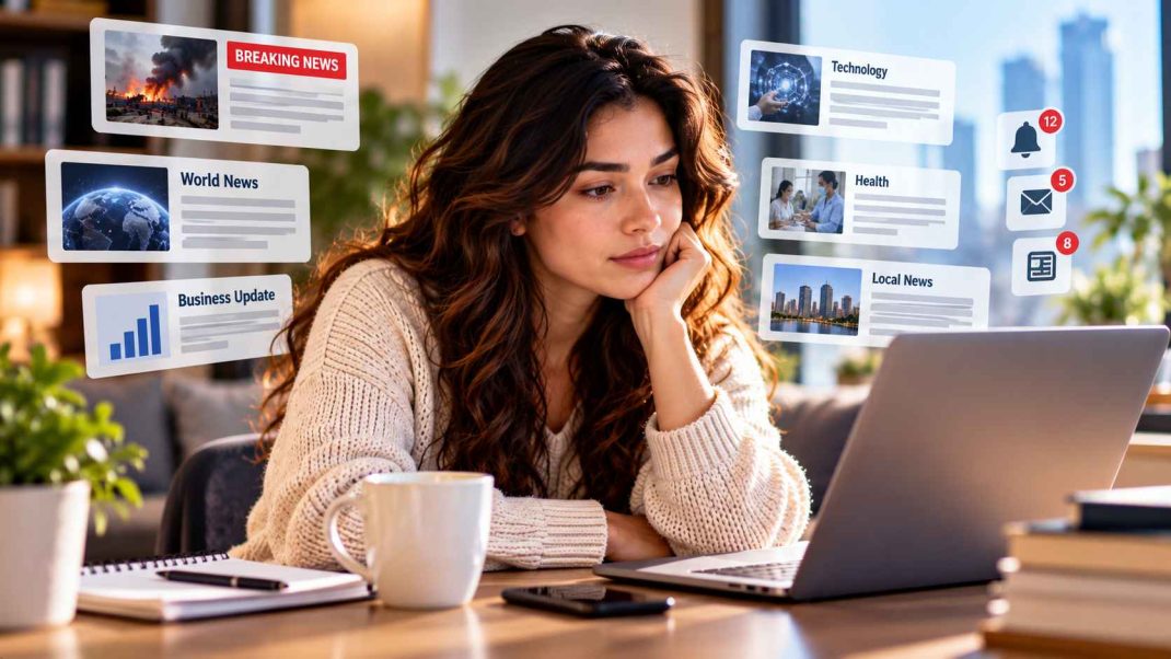 How to Stay Informed Without Letting the News Overwhelm You Thoughtful Pause Amid News Overload